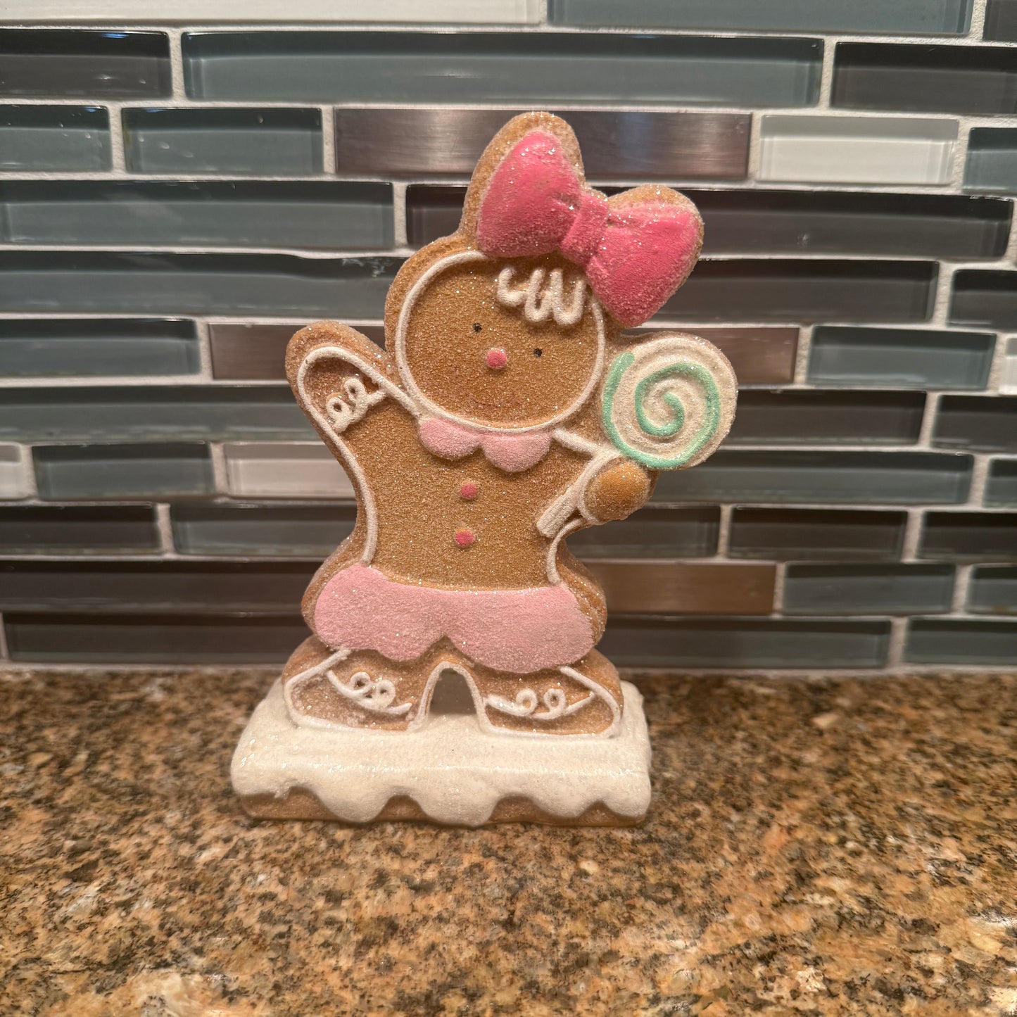 Glitter Gingerbread Cookie With Lollipop Figurine