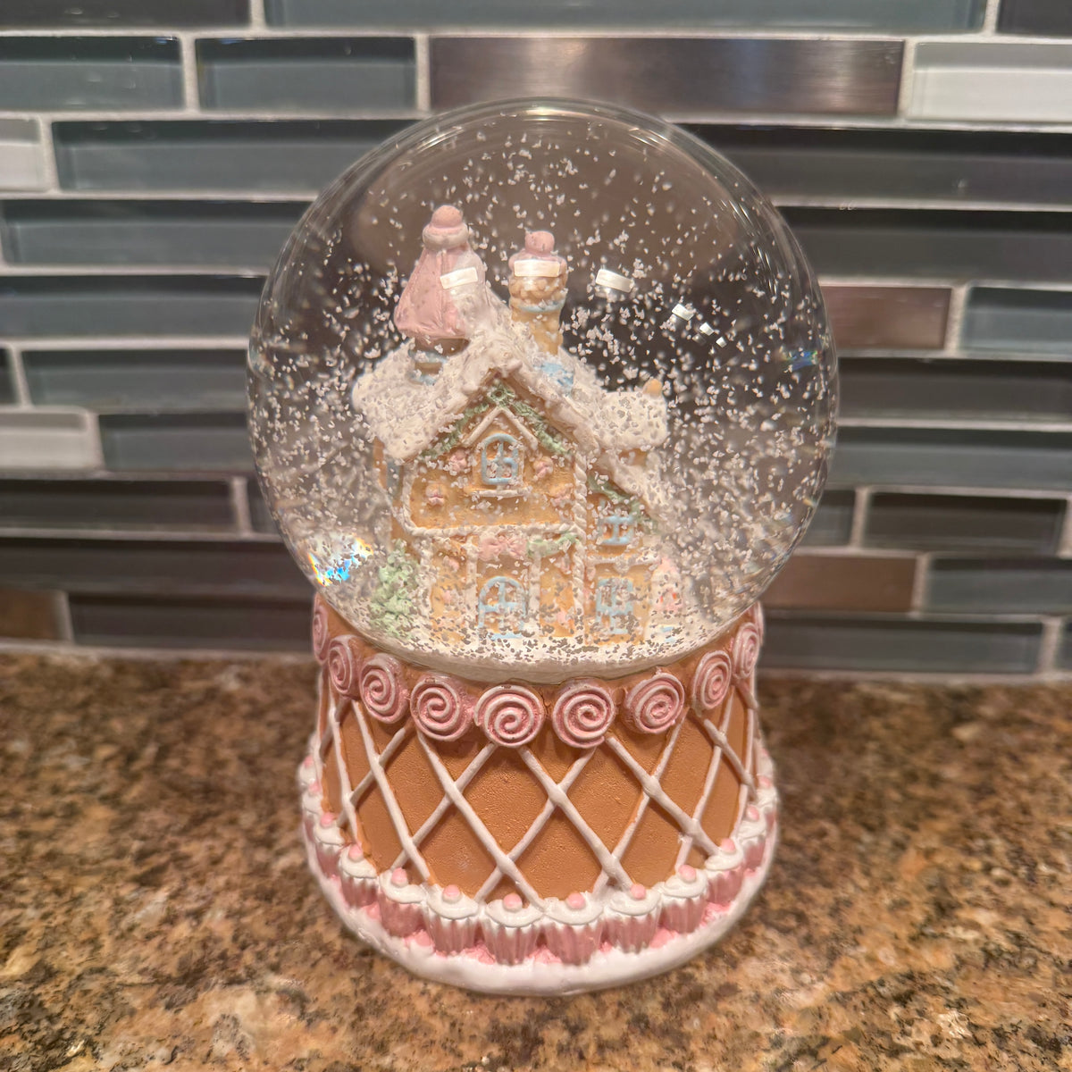 Pastel Cupcakes & Gingerbread House Snow Globe
