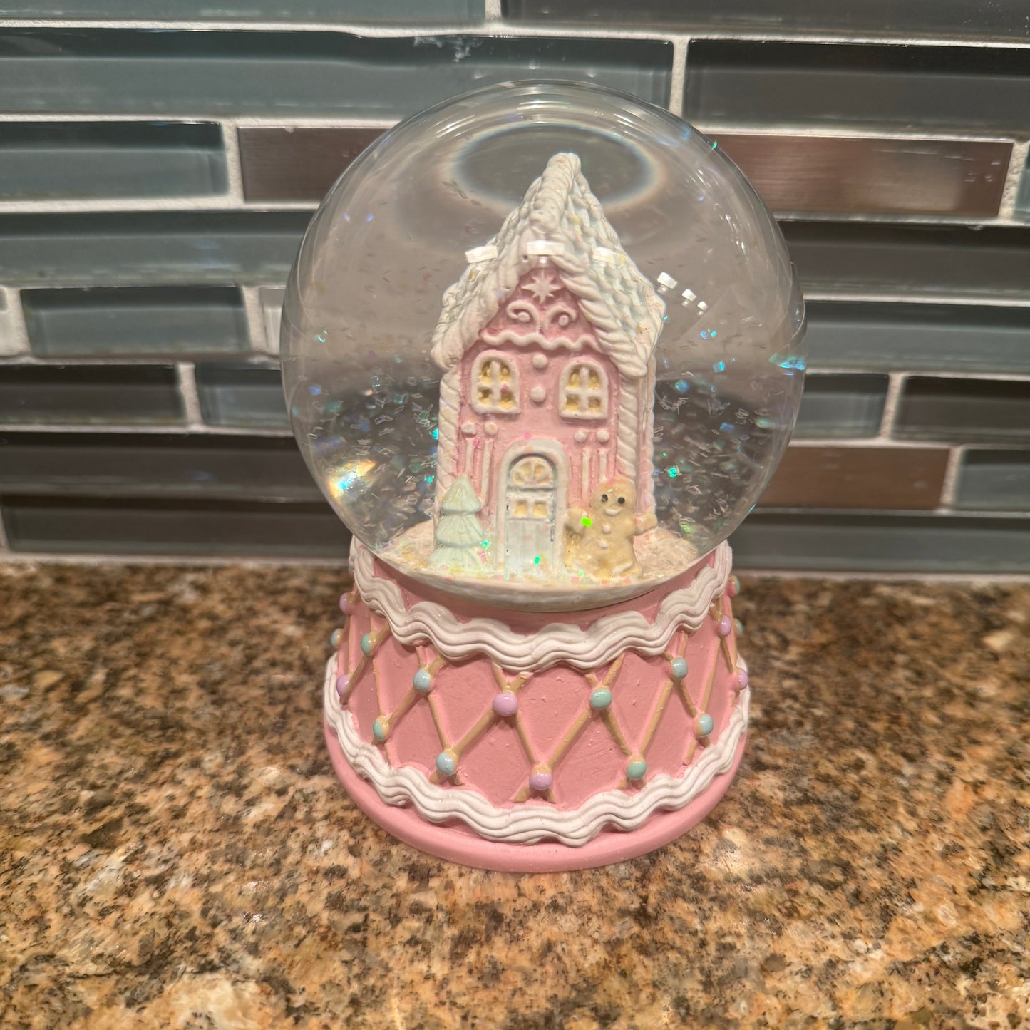 Pink Gingerbread Snow globe