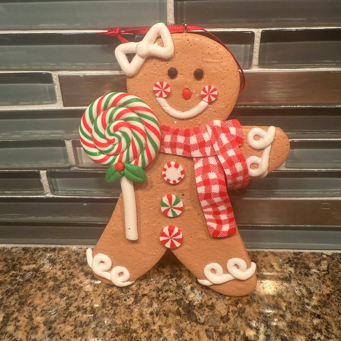 Ginger bread girl White Bow Ornament