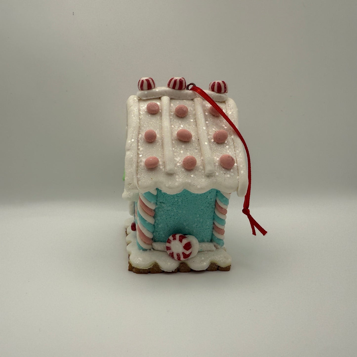Glitter Gingerbread House Ornament (peppermint candies)