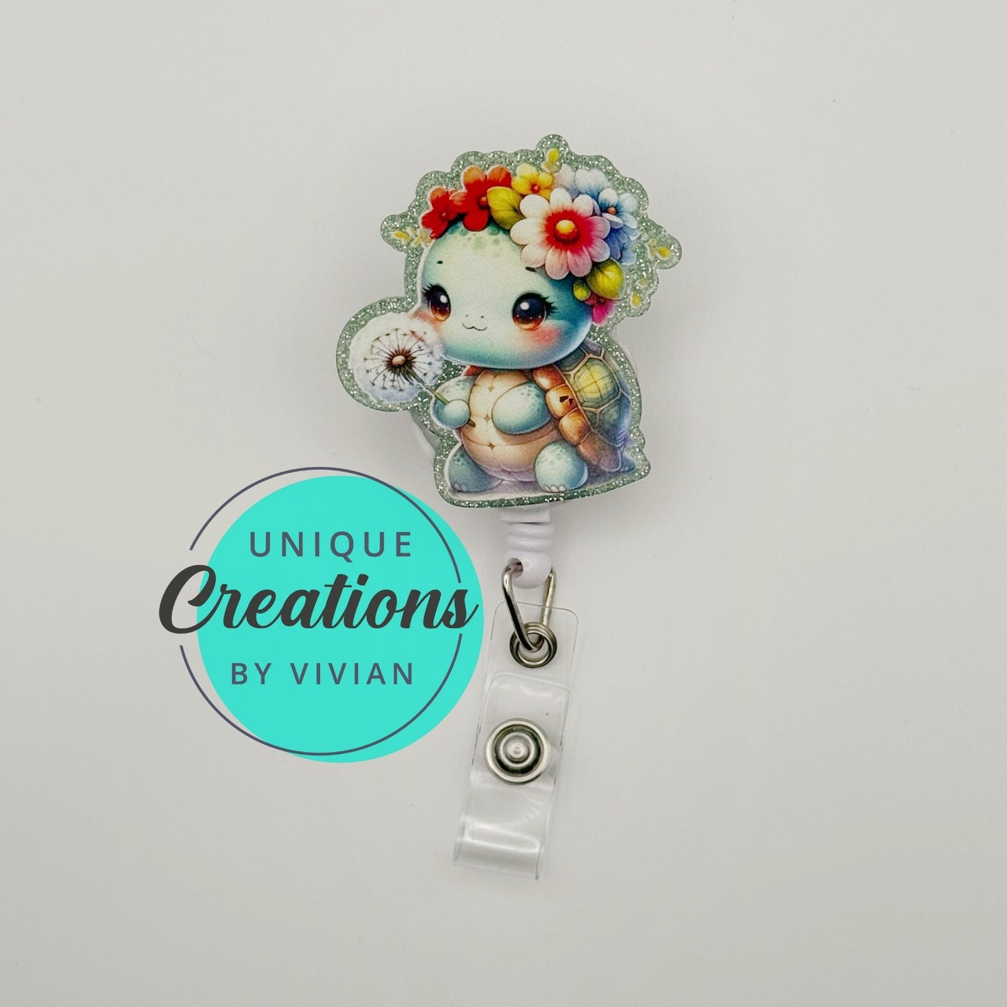 Flower Turtle ID Rectractable ID Badge Reel