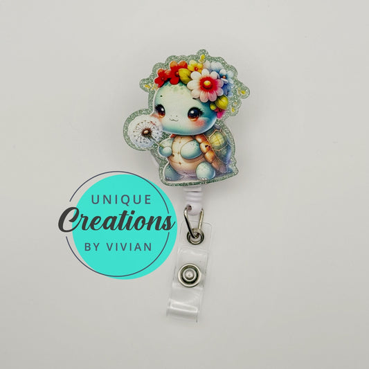 Flower Turtle ID Rectractable ID Badge Reel