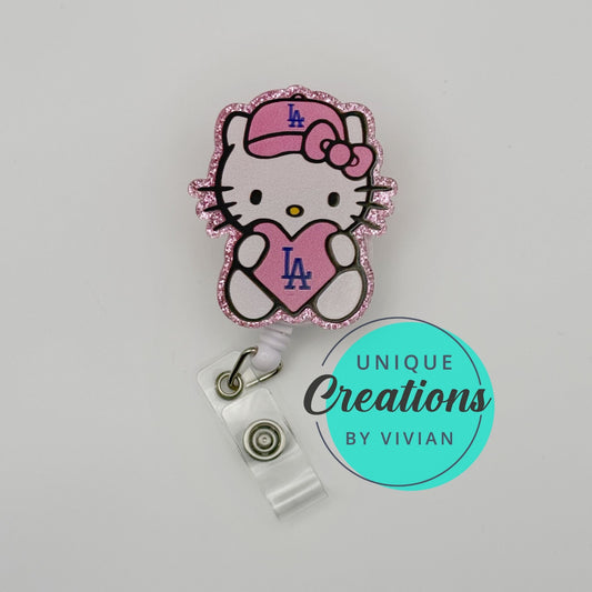 Hk Pink Dodgers Rectractable ID Badge Reel