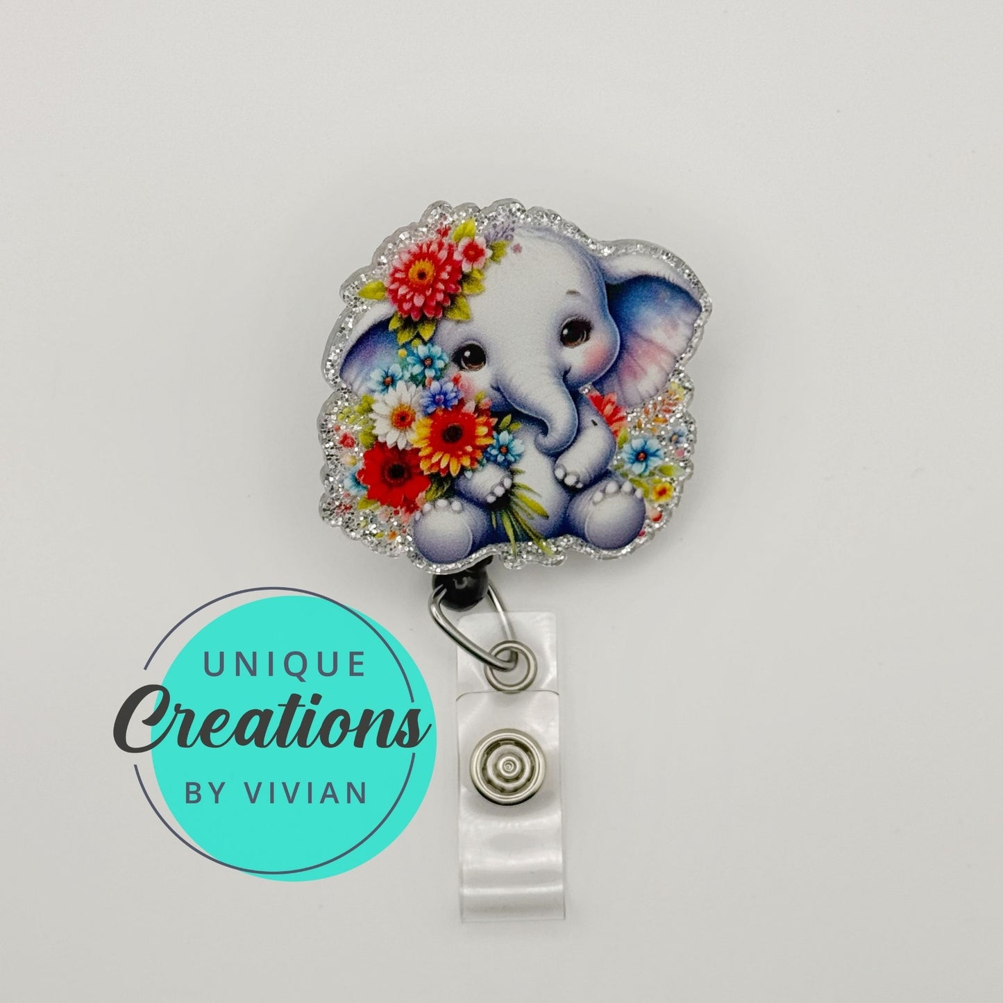 Cute Flower Elephant Rectractable ID Badge Reel