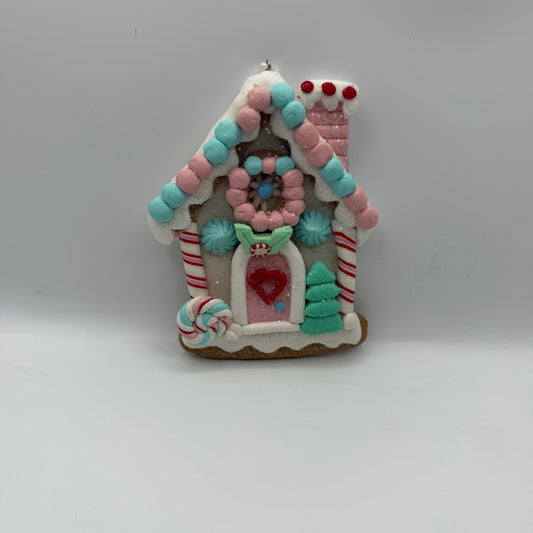 Flat Gingerbread House ￼(Pink Door) Ornament