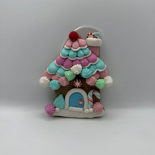 Flat Gingerbread House (Blue Door)Ornament