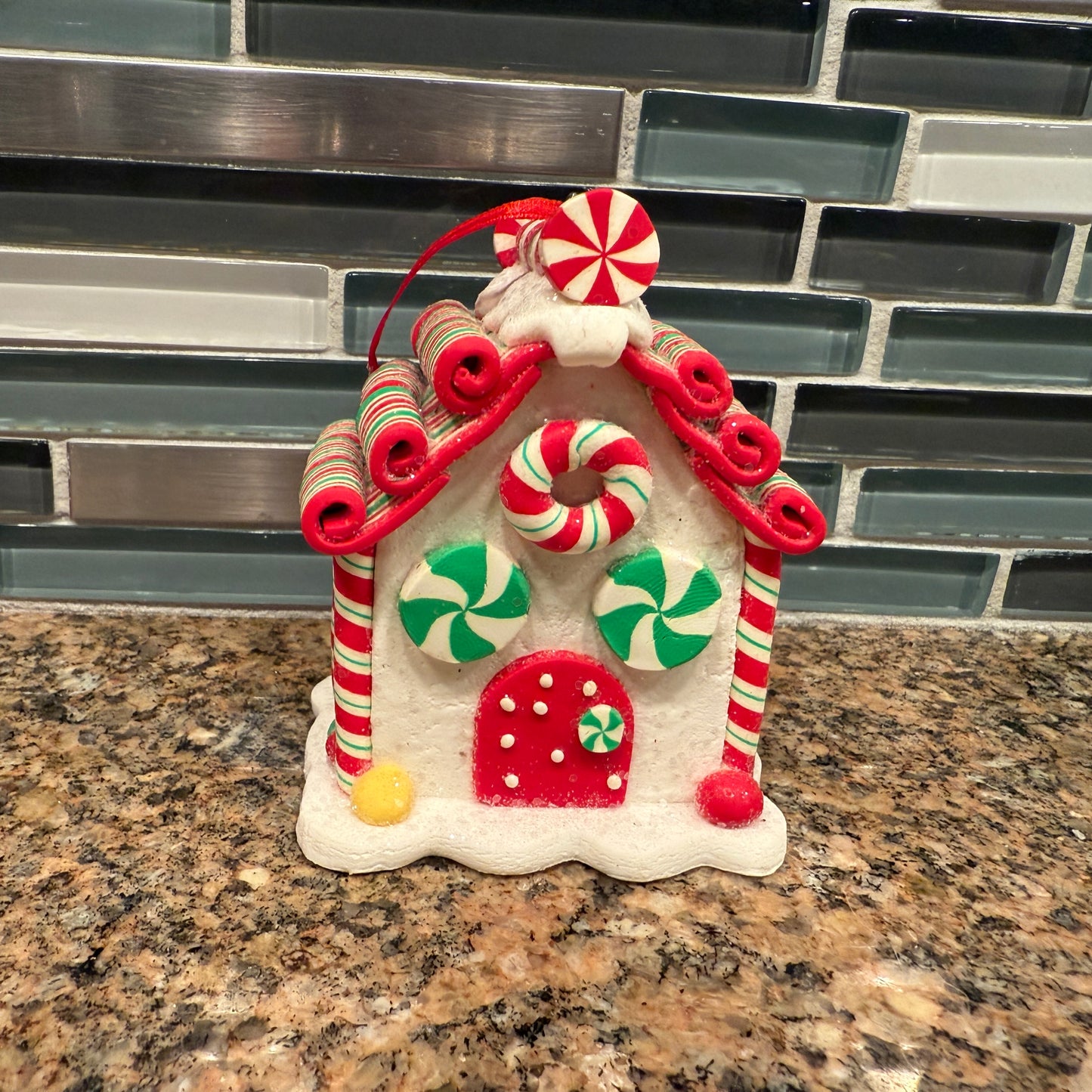White Candy cane Gingerbread House